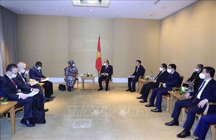 Bộ trưởng Nguyễn Hồng Diên tháp tùng Chủ tịch nước tiếp Bà Ngozi Okonjo-Iweal, Tổng giám đốc Tổ chức Thương mại thế giới WTO