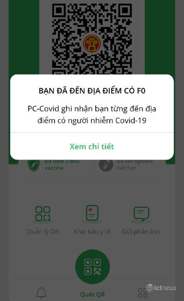 PC-Covid bổ sung tính năng tự động cảnh báo nguy cơ người dùng tiếp xúc F0