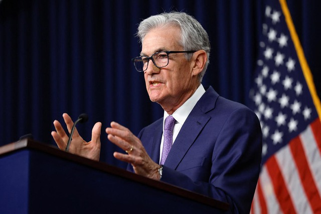 Chủ tịch Cục Dự trữ Liên bang Mỹ (FED) Jerome Powell tại cuộc họp báo ở thủ đô Washington hôm 12-6Ảnh: Reuters