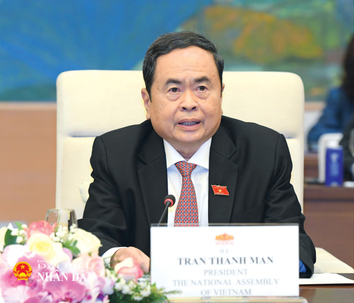 Chủ tịch Quốc hội Trần Thanh Mẫn phát biểu tại cuộc tiếp. Ảnh: Lâm Hiển