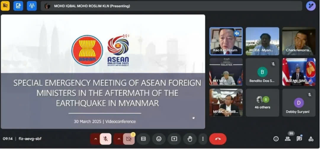 Bộ trưởng Ngoại giao ASEAN họp khẩn theo hình thức trực tuyến vào sáng ngày 30/3. Nguồn: Asean.org