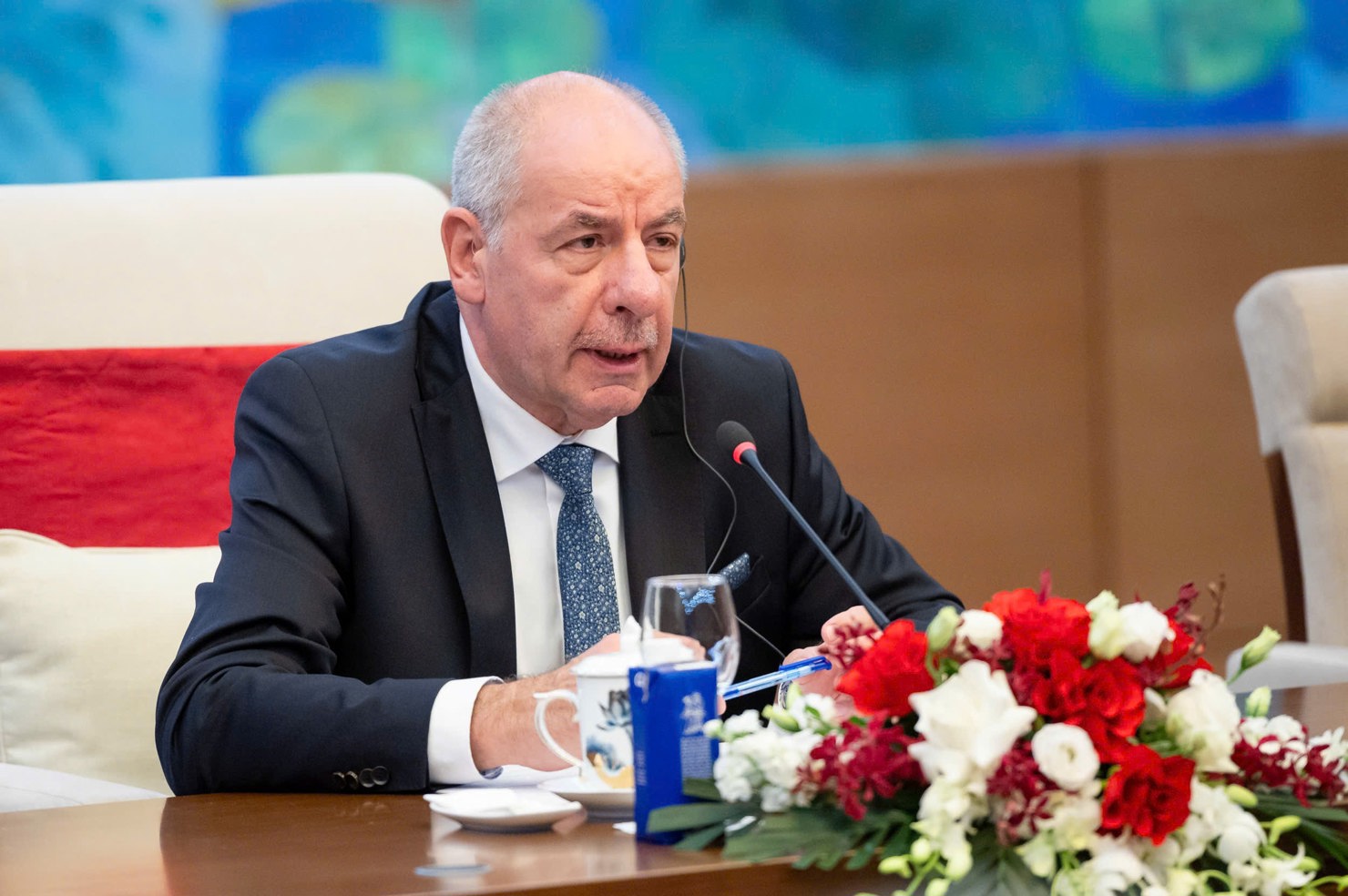 Tổng thống Hungary Sulyok Tamas phát biểu tại cuộc hội kiến với Chủ tịch Quốc hội Trần Thanh Mẫn. Ảnh: Phạm Thắng