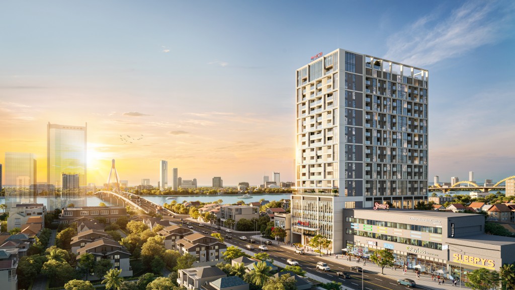 Tòa tháp Sun Solar Residence tọa lạc trên tuyến đường Lê Duẩn sầm uất (Ảnh phối cảnh: Sun Property)