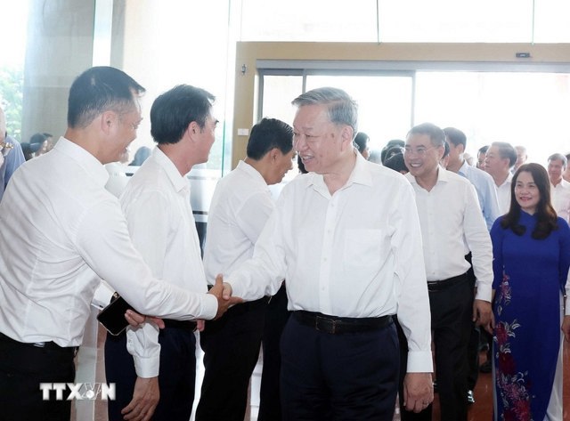 Tổng Bí thư Tô Lâm và các đại biểu tham dự cuộc làm việc. Ảnh: Thống Nhất - TTXVN.