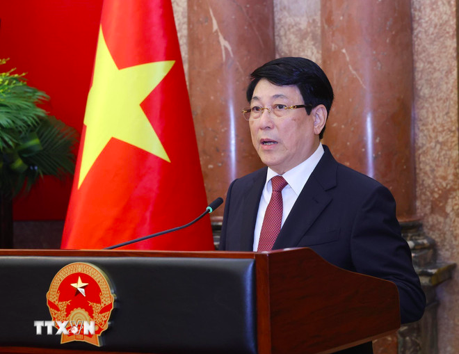 Chủ tịch nước Lương Cường phát biểu chỉ đạo. (Ảnh: Lâm Khánh/TTXVN)