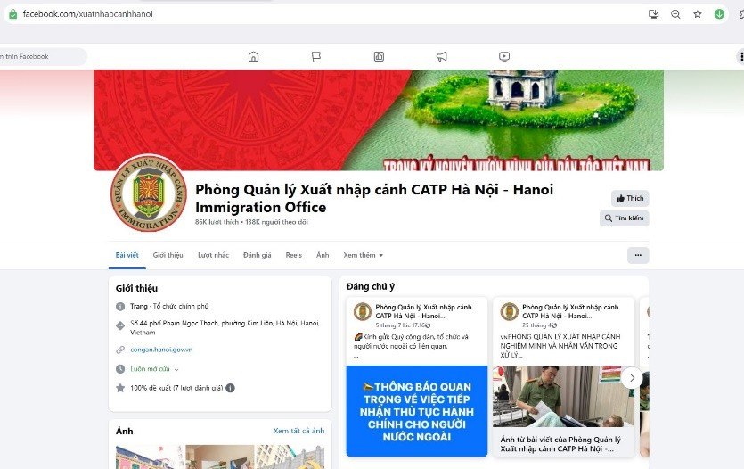 Ảnh: Trang facebook Phòng Quản lý Xuất nhập cảnh CATP Hà Nội.