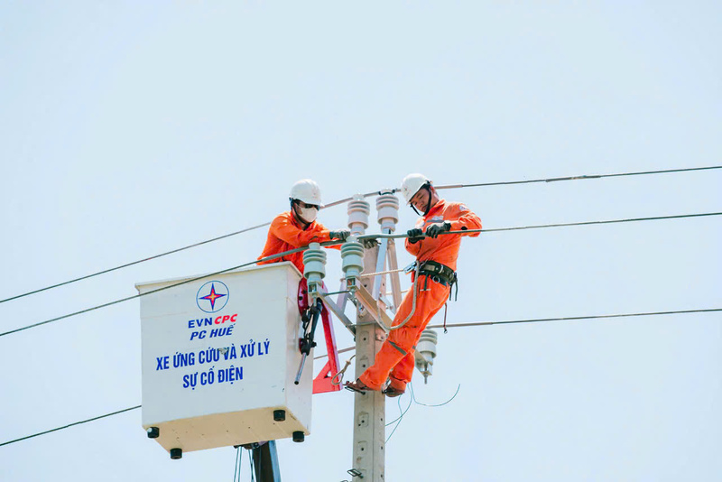 Công ty Điện lực Huế duy tu, bảo dưỡng hệ thống lưới điện. Ảnh: Nguyễn Tuấn