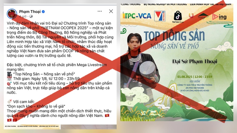 Thông tin Phạm Thoại làm Đại sứ VIETNAM OCOPEX 2025 là sai sự thật (Ảnh chụp màn hình).