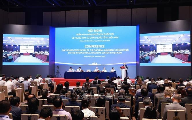 Hội nghị quán triệt, triển khai Nghị quyết của Quốc hội về Trung tâm tài chính quốc tế tại Việt Nam. Ảnh: Dương Giang/TTXVN