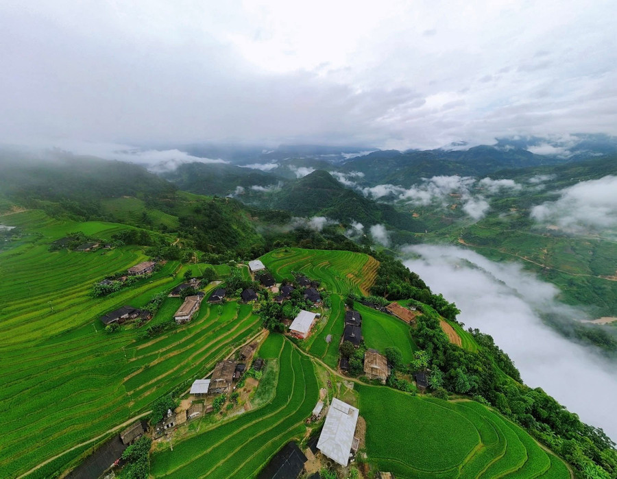 Những thửa ruộng uốn lượn, xếp tầng lên nhau như những nấc thang khổng lồ vươn tới trời xanh. Chính vẻ đẹp này đã giúp Bản Phùng được công nhận là Di tích quốc gia Ruộng bậc thang Hoàng Su Phì và trở thành một trong những điểm du lịch nổi tiếng. (Ảnh: Định Đặng). 1000040029.jpg