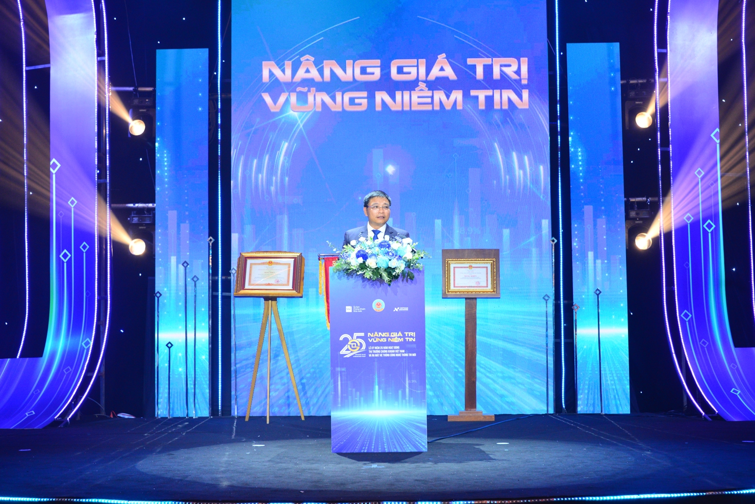 Bộ trưởng Nguyễn Văn Thắng phát biểu tại Lễ kỷ niệm 25 năm hoạt động của thị trường chứng khoán Việt Nam và ra mắt Hệ thống công nghệ thông tin mới (ngày 28/7/2025).