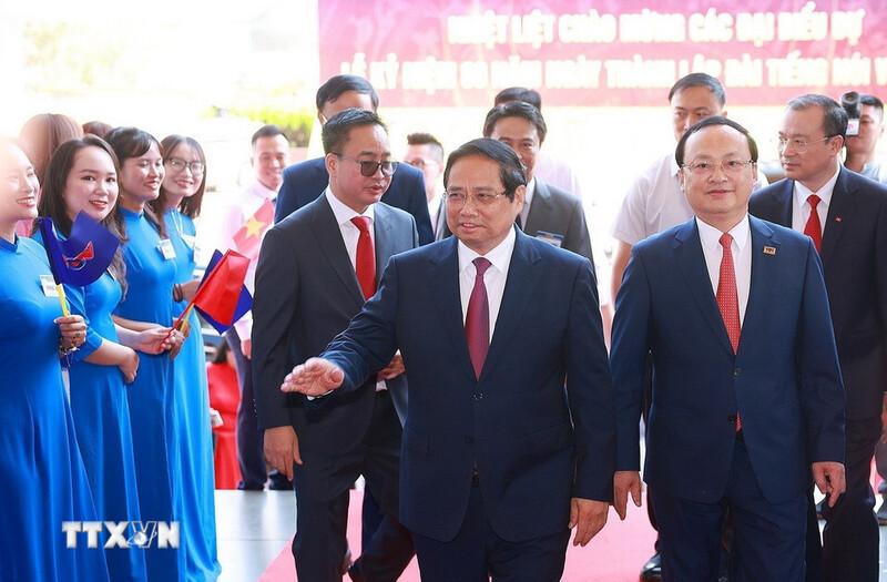 Thủ tướng Phạm Minh Chính tới dự Lễ kỷ niệm 80 năm Ngày thành lập Đài Tiếng nói Việt Nam. Ảnh: TTXVN