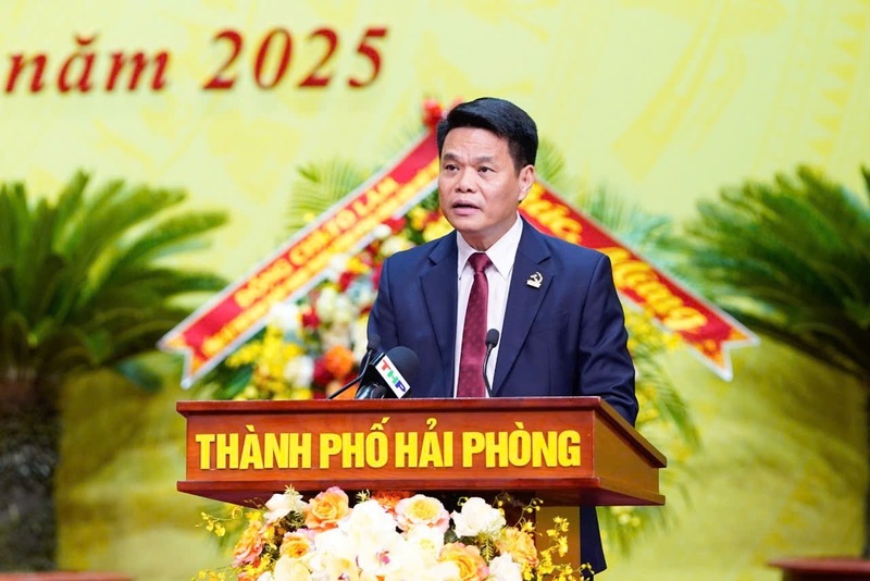 Đồng chí Lê Ngọc Châu, Chủ tịch UBND TP. Hải Phòng phát biểu tại Đại hội. Ảnh: Lê Dũng