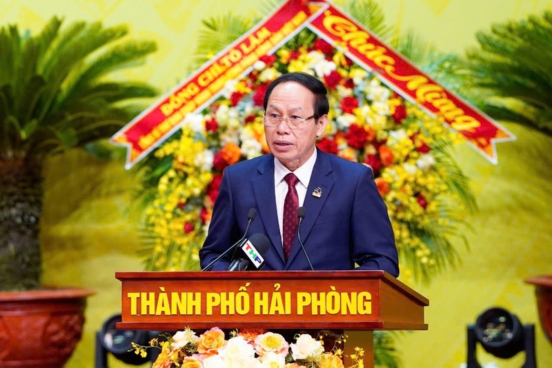Đồng chí Lê Tiến Châu, Bí thư Thành ủy Hải Phòng phát biểu tại Đại hội. Ảnh: Lê Dũng