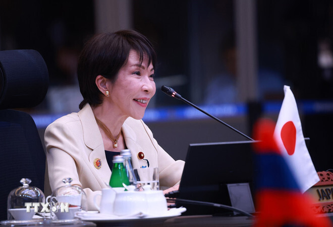 Thủ tướng Nhật Bản Takaichi Sanae phát biểu tại Hội nghị Cấp cao ASEAN-Nhật Bản lần thứ 28. Ảnh: TTXVN