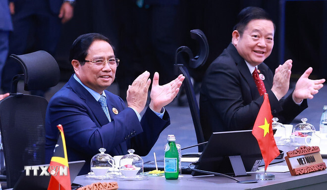 Thủ tướng Phạm Minh Chính tham dự và phát biểu tại Hội nghị Cấp cao ASEAN-Nhật Bản lần thứ 28. Ảnh: TTXVN