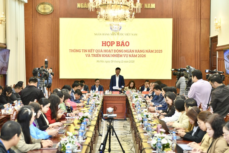 Họp báo Thông tin kết quả hoạt động ngân hàng năm 2025 và triển khai nhiệm vụ năm 2026. Ảnh: Duy Minh