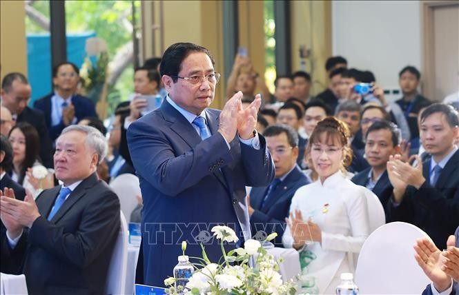 Thủ tướng Phạm Minh Chính dự Lễ ra mắt Trung tâm Tài chính quốc tế Việt Nam tại Thành phố Hồ Chí Minh. Ảnh: Dương Giang/TTXVN