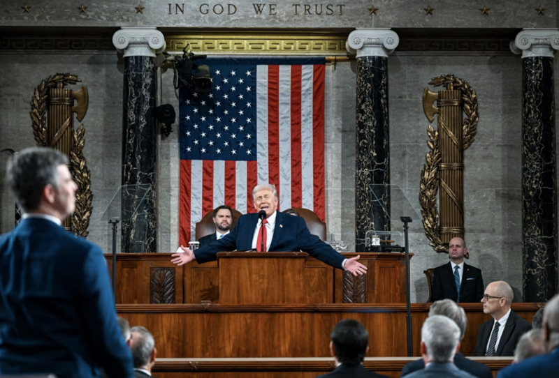 Tổng thống Donald Trump đọc Thông điệp Liên bang. Ảnh: Kenny Holston/Pool/Getty Images