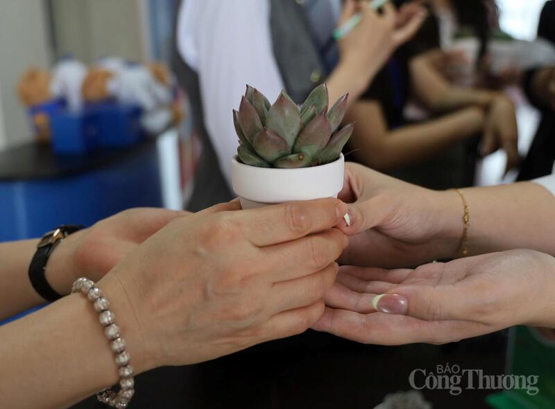 Từng cây sen đá được trao tận tay các cán bộ và người lao động tại Viện Nghiên cứu Cơ khí.