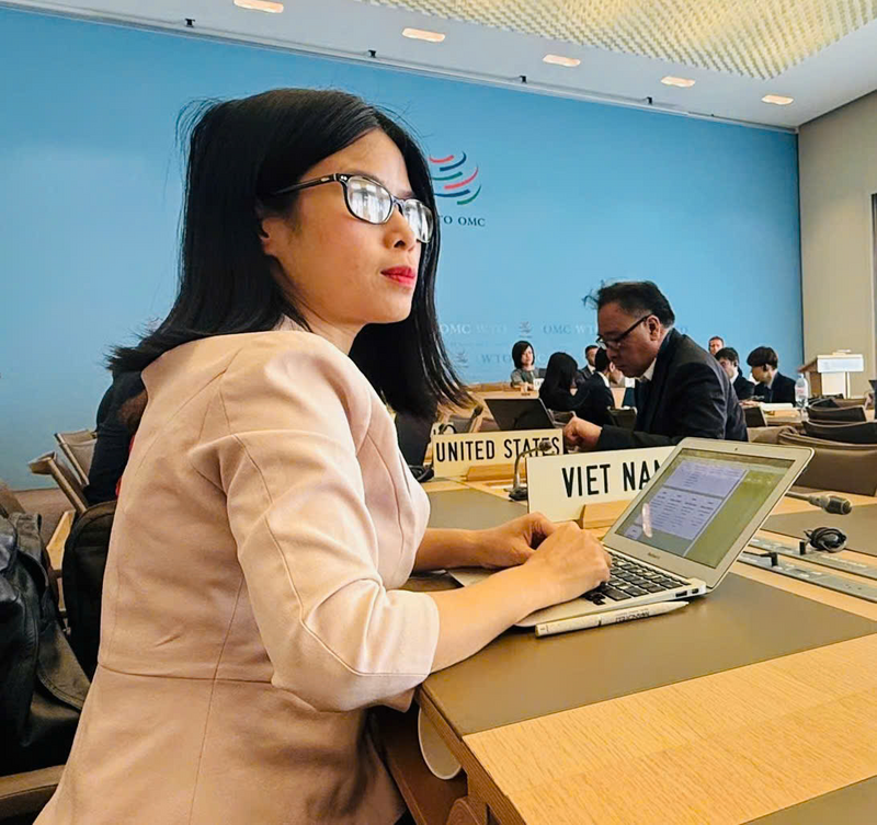 Bà Phạm Hương Giang – Bí thư thứ nhất Phái đoàn Việt Nam tại Geneva tham gia họp trực tiếp.