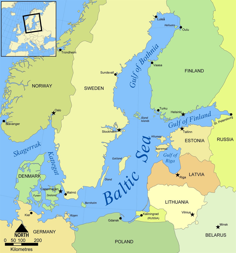 Bản đồ các nước nằm ở biển Baltic và trong khu vực. Ảnh: CC ban-do-baltic.jpg