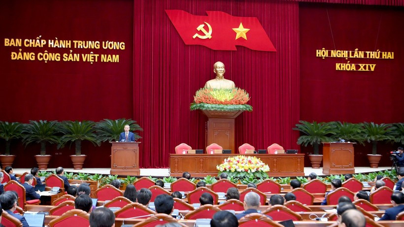 Hội nghị Ban Chấp hành Trung ương Đảng khóa XIV. Ảnh: TTXVN 1000028824.jpg