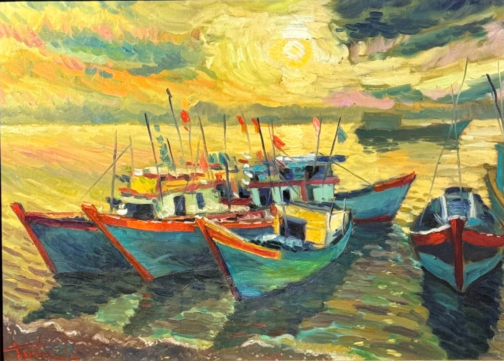 Tác phẩm "Về bến", sơn dầu 60x80cm. Ảnh: BTC 1787066814057-5114391780577848581-g1829181800001333662-14cb7a83c83ea919666a1d681ec0d73b.jpg