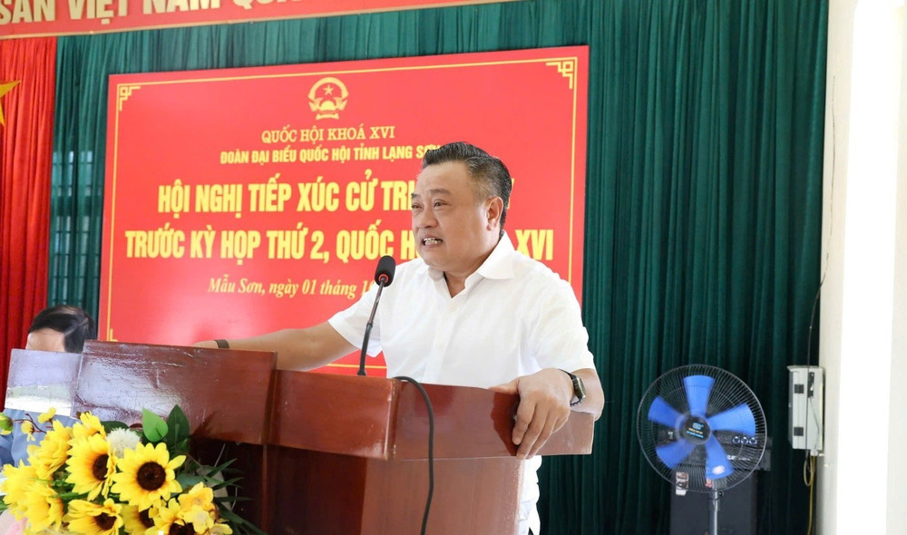 Ủy viên Bộ Chính trị, Bí thư Trung ương Đảng, Chủ nhiệm Ủy ban Kiểm tra Trung ương Trần Sỹ Thanh phát biểu tại hội nghị. Ảnh: langson.gov.vn lang-son-6036.jpg