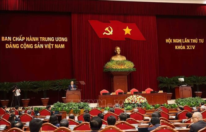 Tổng Bí thư, Chủ tịch nước Tô Lâm phát biểu bế mạc Hội nghị lần thứ tư Ban Chấp hành Trung ương Đảng khóa XIV. Ảnh: Thống Nhất/TTXVN.