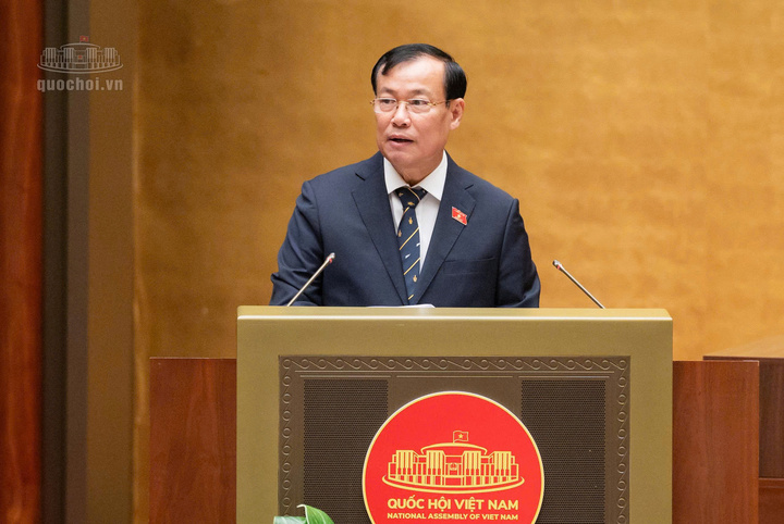 Chủ nhiệm Ủy ban Quốc phòng, An ninh và Đối ngoại Lê Tấn Tơi báo cáo thẩm tra dự án luật